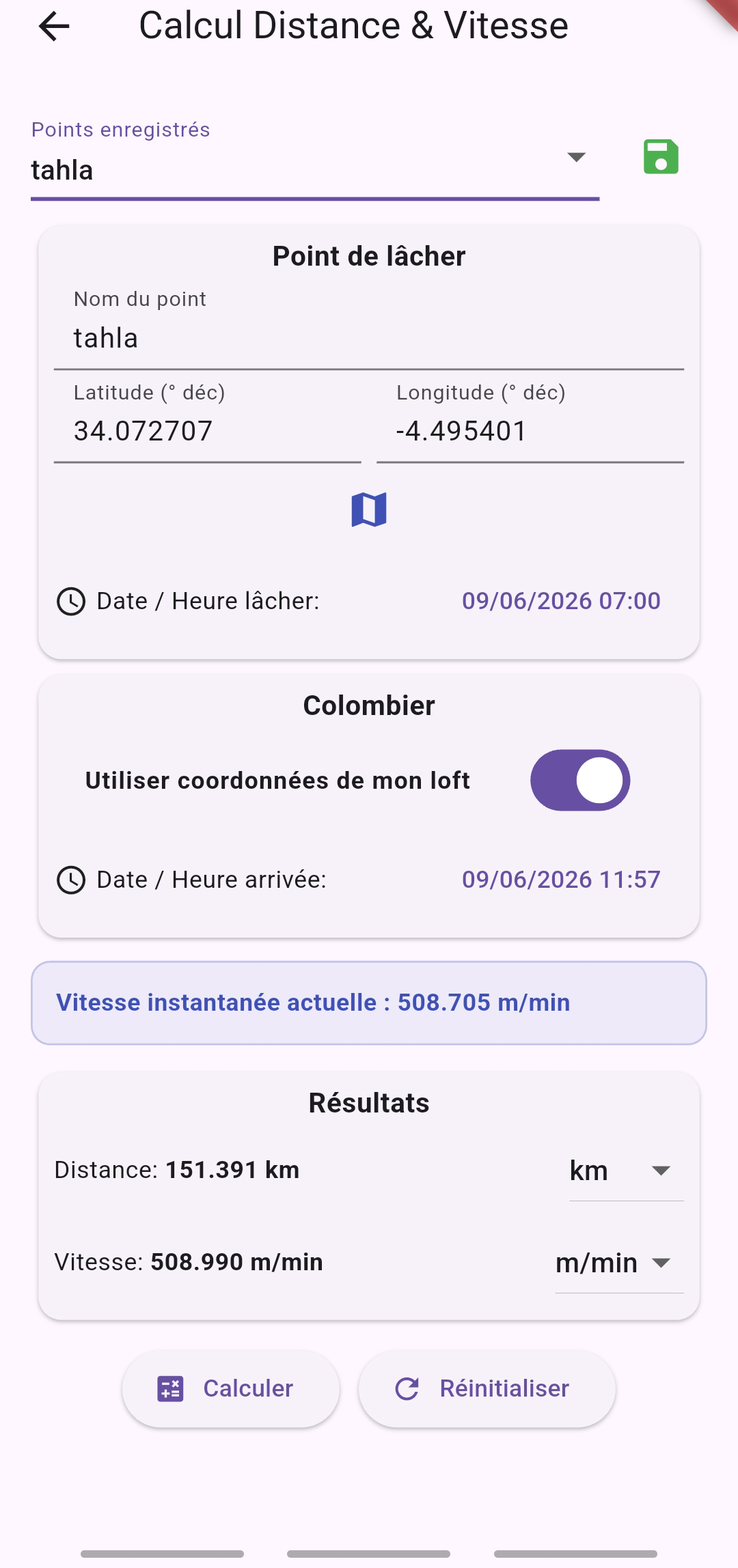 Calcul distance et vitesse
